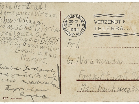 Die Rückseite einer Postkarte mit handschriftlicher Nachricht.