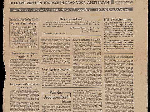 Die Titelseite einer Zeitung mit der Überschrift »Het Joodsche Weekblad«. In der rechten Ecke ist ein sechseckiger Stern abgebildet.